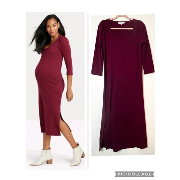 The Nines by Hatch Maroon Ribbed Midi Dress Maternity Sz M - Picture 1 of 10